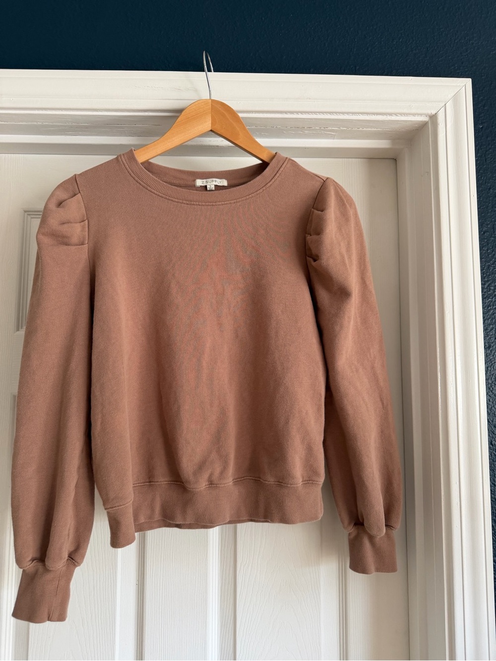 Z Supply Mauve Puff-Sleeve Crewneck Sweatshirt